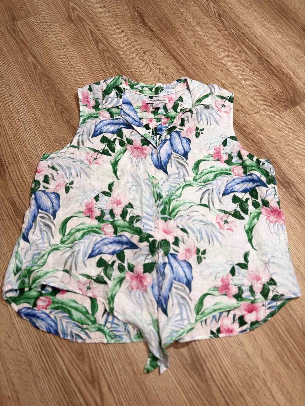 Tommy Bahama Tropical Floral Tie-Front Camisole in White, Blue & Green & Pink